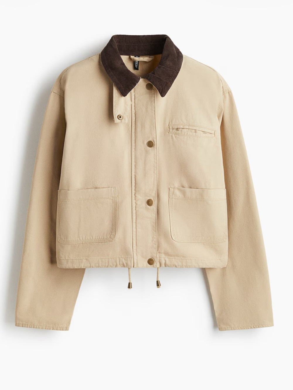 H&M Corduroy-Collar Canvas Jacket in Light Beige